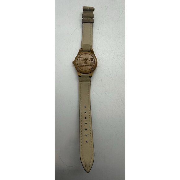 Tempus Genuine Handcrafted Wood Round Unisex Watch Faux Leather Band Light Brown - Picture 4 of 7